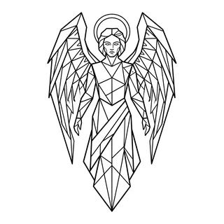 Black and white geometric angel tattoo design, outline stencil for an ankle tattoo