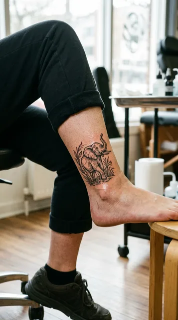Elephant tattoo on the ankle
