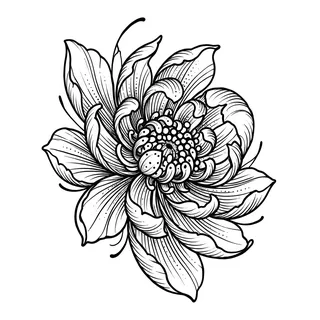Black and grey illustrative flower tattoo design, drawn flat for an ankle tattoo