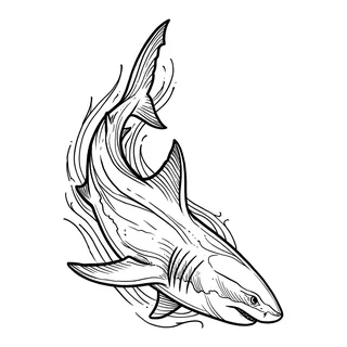 Black and grey illustrative shark tattoo design, drawn flat for an ankle tattoo