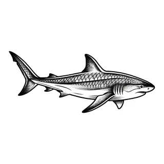 Black and grey illustrative shark tattoo design, drawn flat for an ankle tattoo