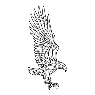 Black and white linework eagle tattoo design, outline stencil for an ankle tattoo