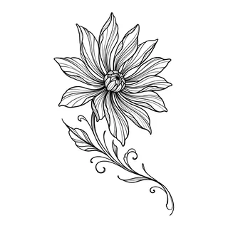 Black and white linework flower tattoo design, outline stencil for an ankle tattoo