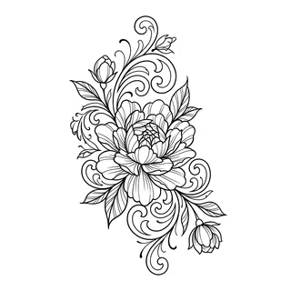 Black and grey ornamental flower tattoo design, drawn flat for an ankle tattoo