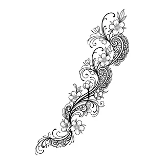 Black and grey ornamental flowers tattoo design, drawn flat for an ankle tattoo