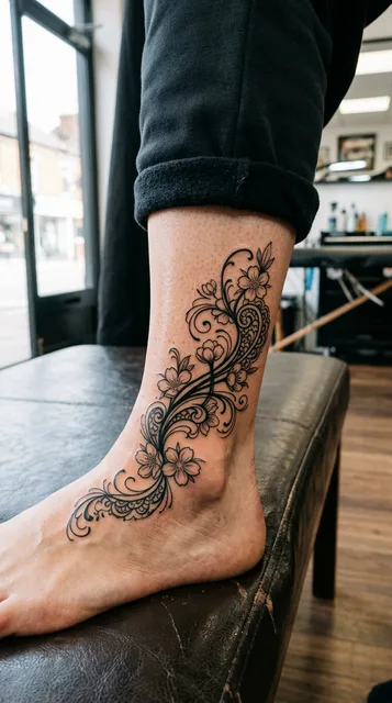 flowers tattoo on the ankle