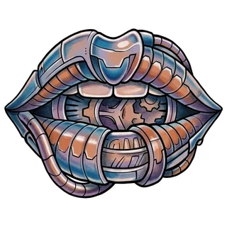 Color biomechanical tattoo design, drawn flat for an ankle tattoo