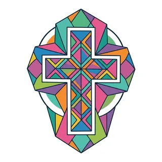 Color geometric cross tattoo design, outline stencil for an ankle tattoo