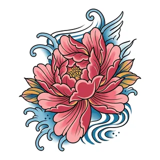 Color Japanese tattoo design, drawn flat for an ankle tattoo