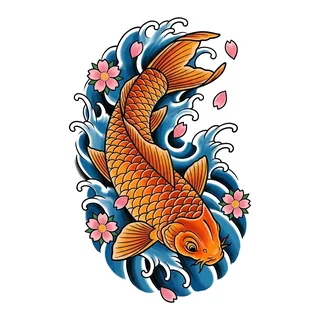 Color Japanese koi tattoo design, drawn flat for an ankle tattoo