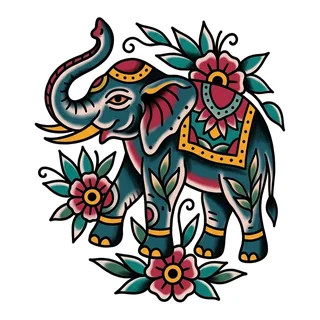 Color traditional tattoo design, drawn flat for an ankle tattoo