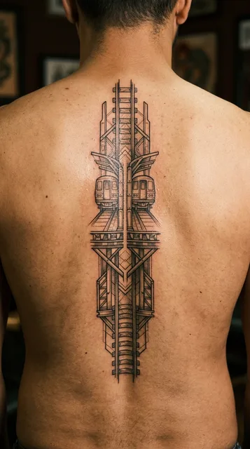 Black and grey biomechanical tattoo on a man's back