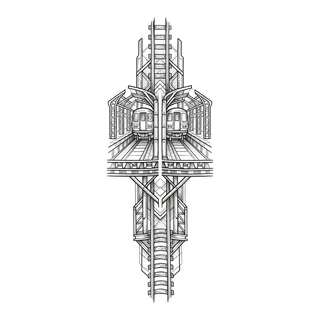 Black and grey biomechanical tattoo design, drawn flat for a back tattoo