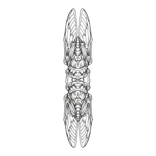 Black and grey biomechanical tattoo design, drawn flat for a back tattoo