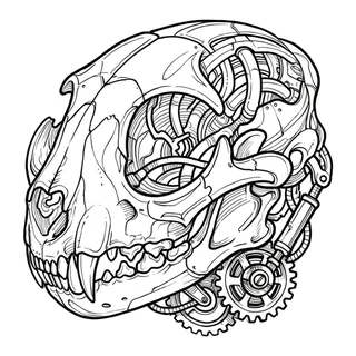 Black and grey biomechanical skull tattoo design, drawn flat for a back tattoo (1 of 2)