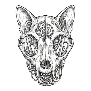 Black and grey biomechanical skull tattoo design, drawn flat for a back tattoo (2 of 2)