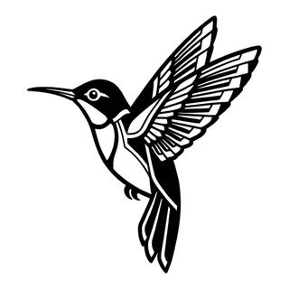 Black and white blackwork hummingbird tattoo design, drawn flat for a back tattoo
