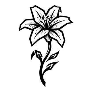 Black and white blackwork lily tattoo design, drawn flat for a back tattoo