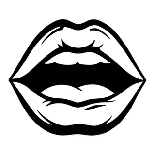 Black and white blackwork lips tattoo design, drawn flat for a back tattoo