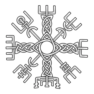Black and grey celtic vegvisir tattoo design, drawn flat for a back tattoo