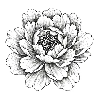Black and grey dotwork tattoo design, drawn flat for a back tattoo