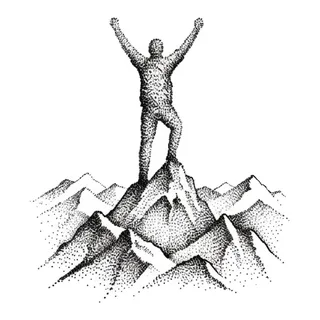 Black and grey dotwork mountain tattoo design, drawn flat for a back tattoo