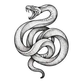 Black and grey dotwork snake tattoo design, drawn flat for a back tattoo
