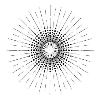 Black and grey dotwork sun tattoo design, drawn flat for a back tattoo