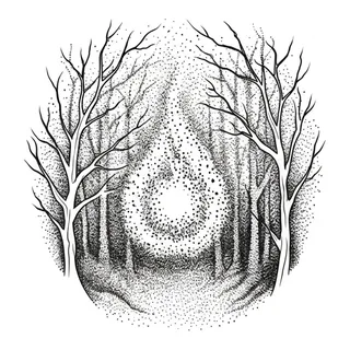 Black and grey dotwork tree tattoo design, drawn flat for a back tattoo