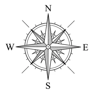 Black and white fine line compass tattoo design, outline stencil for a back tattoo
