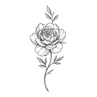 Black and white fine line peony tattoo design, outline stencil for a back tattoo