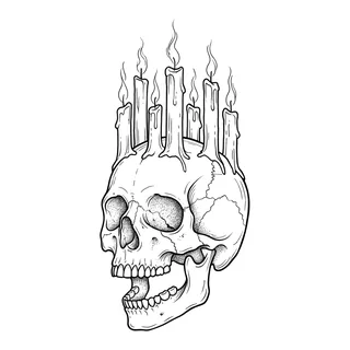 Black and white fine line skull tattoo design, outline stencil for a back tattoo