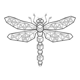 Black and white geometric dragonfly tattoo design, outline stencil for a back tattoo