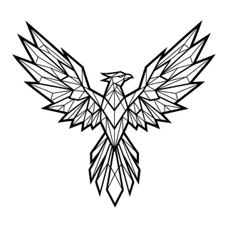 Black and white geometric eagle tattoo design, outline stencil for a back tattoo