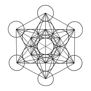 Black and white geometric metatrons cube tattoo design, outline stencil for a back tattoo