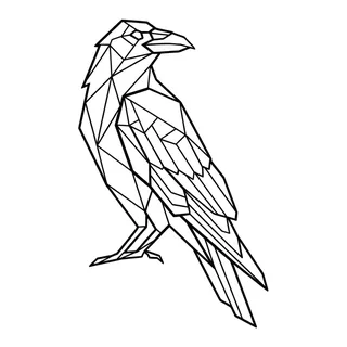 Black and white geometric raven tattoo design, outline stencil for a back tattoo (2 of 2)