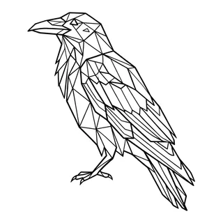 Black and white geometric raven tattoo design, outline stencil for a back tattoo