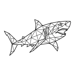 Black and white geometric shark tattoo design, outline stencil for a back tattoo