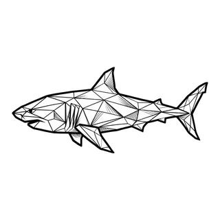Black and white geometric shark tattoo design, outline stencil for a back tattoo