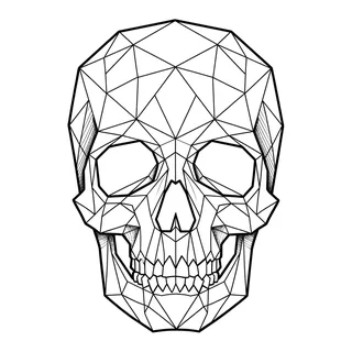 Black and white geometric skull tattoo design, outline stencil for a back tattoo