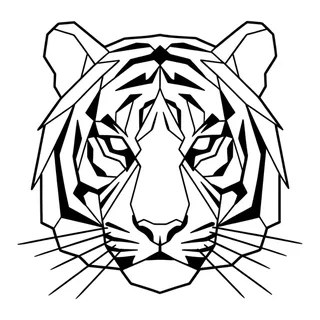 Black and white geometric tiger tattoo design, outline stencil for a back tattoo