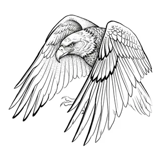 Black and grey illustrative eagle tattoo design, drawn flat for a back tattoo