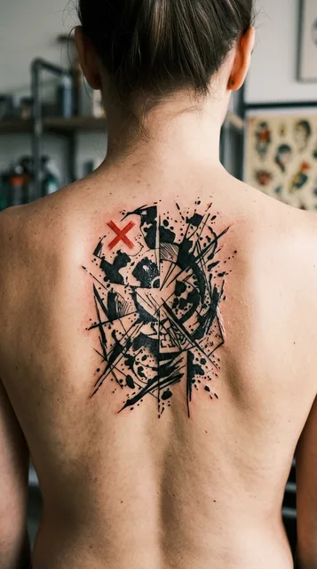 Black and grey illustrative skull tattoo on a woman's back