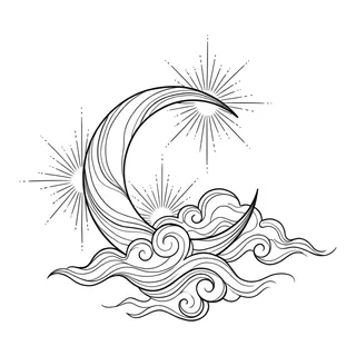 Black and white linework moon tattoo design, outline stencil for a back tattoo