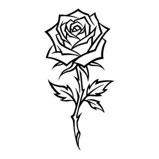 Black and white linework rose tattoo design, outline stencil for a back tattoo