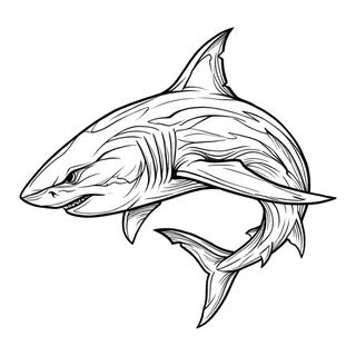 Black and white linework shark tattoo design, outline stencil for a back tattoo