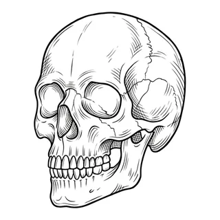 Black and white linework skull tattoo design, outline stencil for a back tattoo