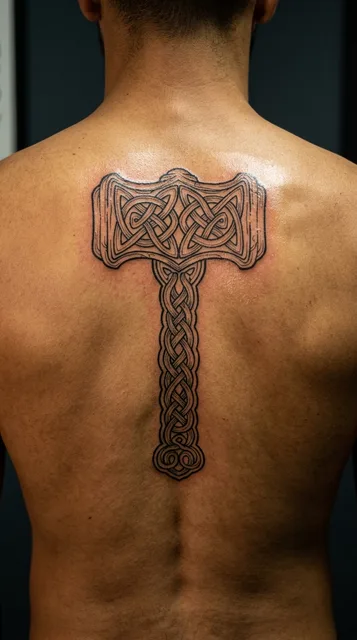 Black and grey ornamental tattoo on a man's back
