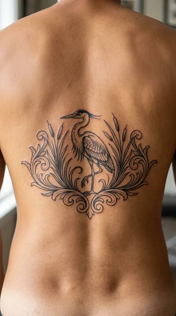Black and grey ornamental tattoo on a man's back