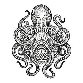 Black and grey ornamental tattoo design, drawn flat for a back tattoo